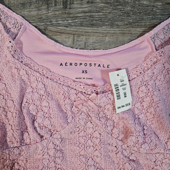 Aeropostale Pink Ruched Lace Long Sleeve Doll Top - Picture 6 of 9